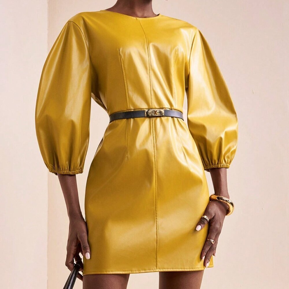 Yellow Elegant Women's Mini Dress - Picture 5 of 7